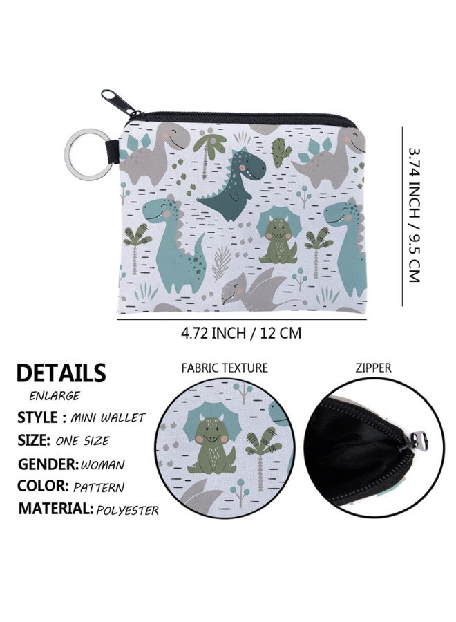 CLENEA 2 Pcs Coin Purse for Women, Sloth Dinosaur Change Bag, Small Cartoon Printing Canvas Purse, Coin Bag Organiser Purse, Key Ring Wallet, Cute Animal Coin Purse for Women - Image 2